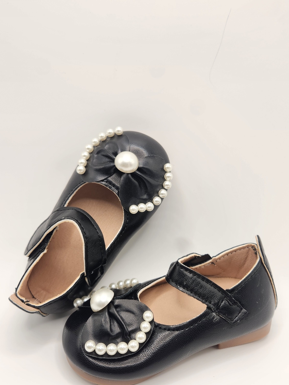 Girls Black Pearl Bow Mary Jane Kids Shoes
